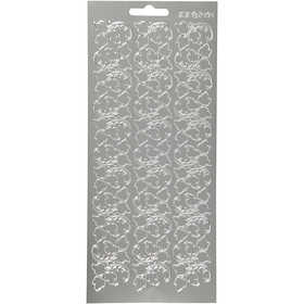 Stickers, leaves, sheet 10x23 cm, silver, 1 sheet [HOB-170102]