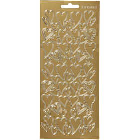 Stickers, hearts, sheet 10x23 cm, gold, 1 sheet [HOB-170104]