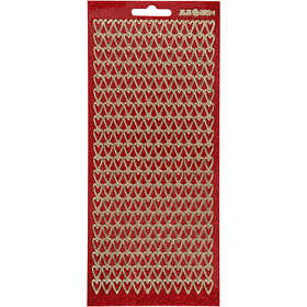 Stickers, hearts, sheet 10x23 cm, gold, red glitter, 1 sheet [HOB-170114]