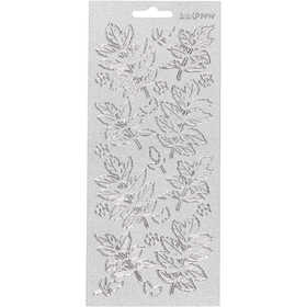 Stickers, leaves, sheet 10x23 cm, silver, 1 sheet [HOB-170174]