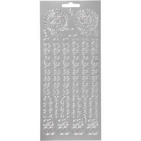 Stickers, jubilee numbers, sheet 10x23 cm, silver, 1 sheet [HOB-170217]