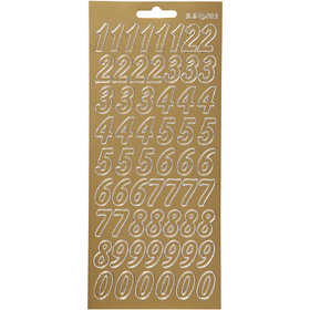 Stickers, numbers, sheet 10x23 cm, gold, 1 sheet [HOB-170218]