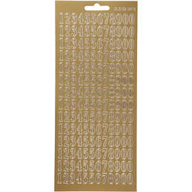 Stickers, numbers, sheet 10x23 cm, gold, 1 sheet [HOB-170228]