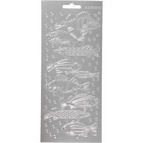 Stickers, fish, sheet 10x23 cm, silver, 1 sheet [HOB-170231]