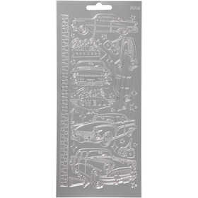 Stickers, cars, sheet 10x23 cm, silver, 1 sheet [HOB-170241]