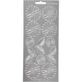 Stickers, daisies, sheet 10x23 cm, silver, 1 sheet [HOB-170247]