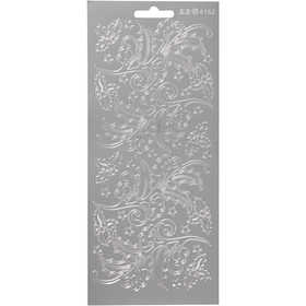 Stickers, holly, sheet 10x23 cm, silver, 1 sheet [HOB-170253]