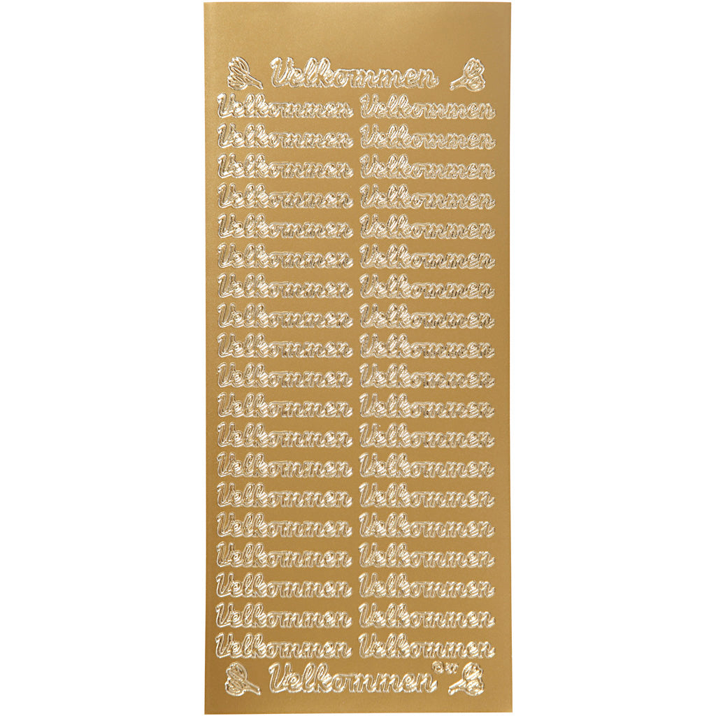 Stickers, velkommen, sheet 10x23 cm, gold, 1 sheet [HOB-170261]