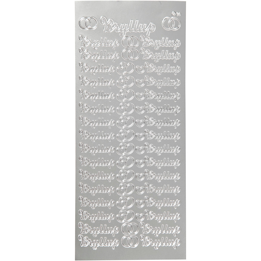 Stickers, bryllup, sheet 10x23 cm, silver, 1 sheet [HOB-170279]