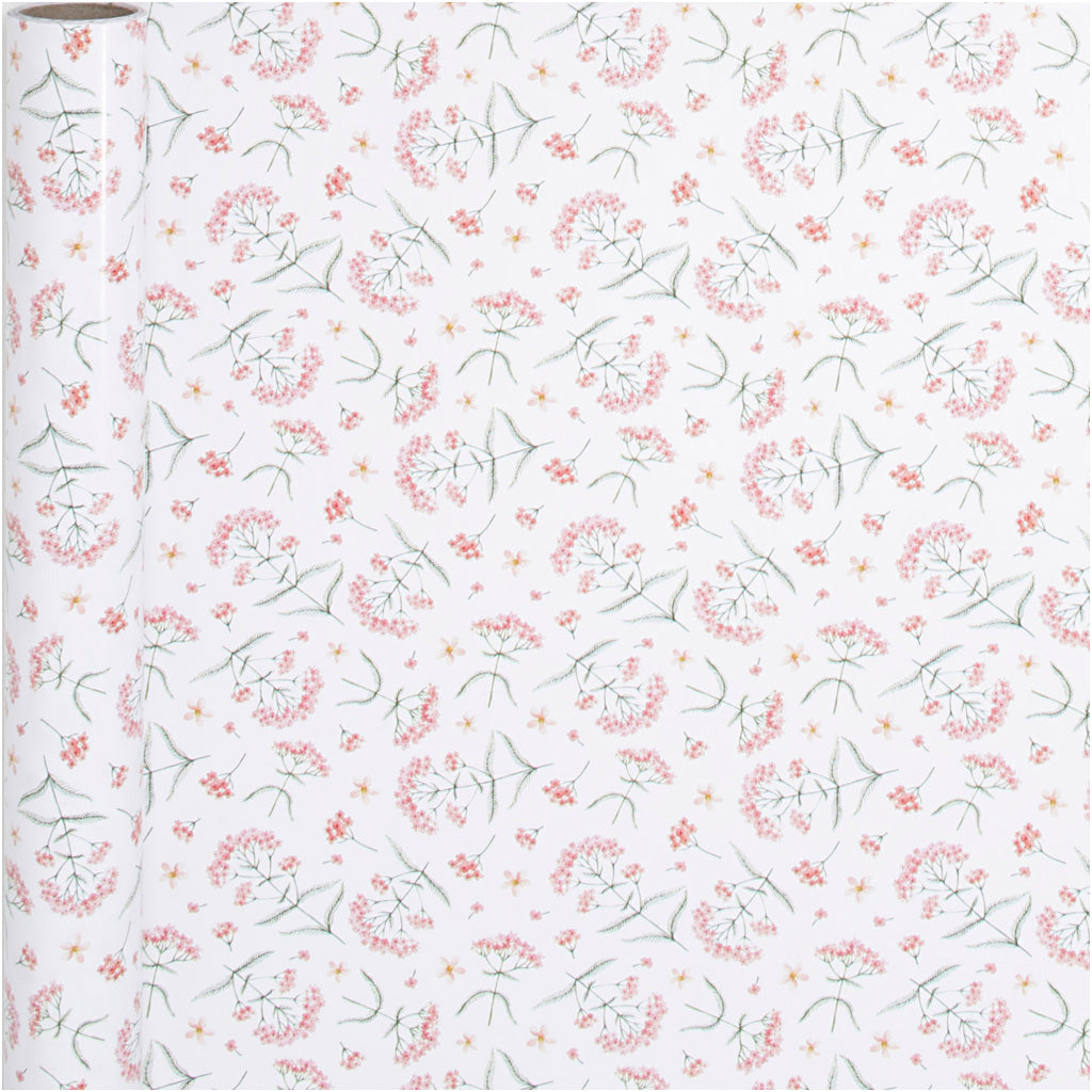 Gift wrap, flowers, W: 50 cm, 80 g, 5 m/ 1 roll [HOB-191980]