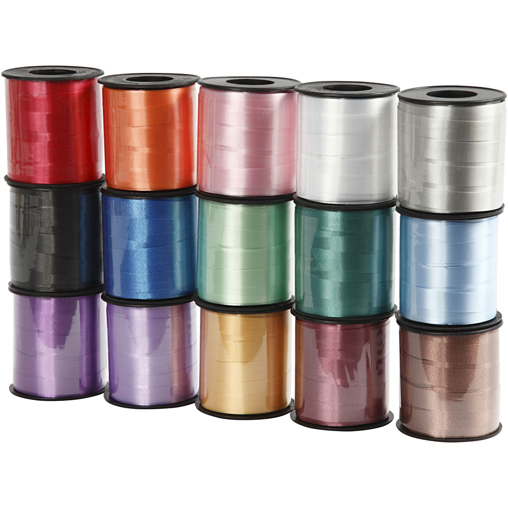 Curling Ribbon, W: 10 mm, glossy, assorted colours, 15x50 m