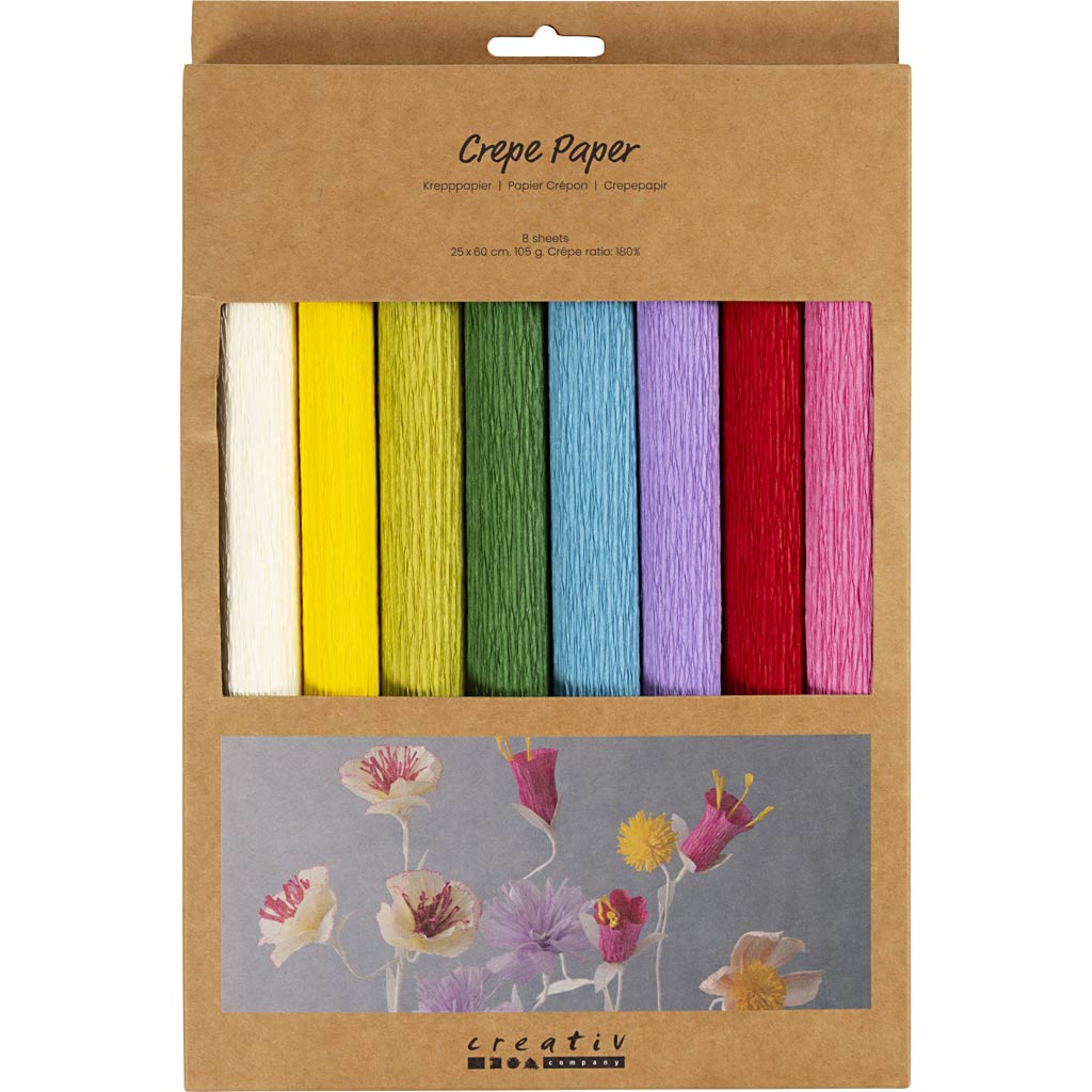 Crepe Paper, sheet 25x60 cm, Crêpe ratio: 180%, 105 g, standard colours, 8 sheet/ 1 pack [HOB-209003]