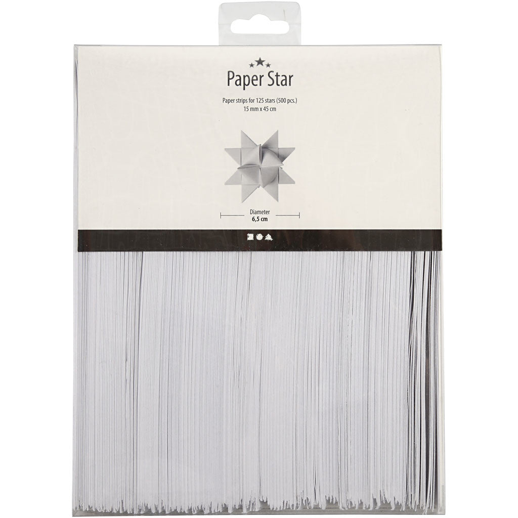 Paper Star Strips, L: 45 cm, W: 15 mm, dia. 6,5 cm, white, 500 strips/ 1 pack [HOB-20933]