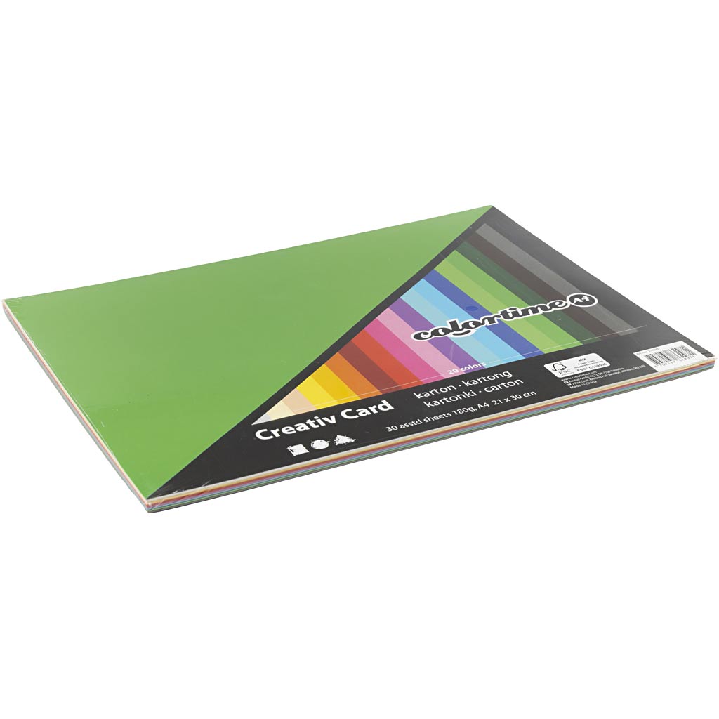 Creative Card, A4, sheet 210x297 mm, 180 g, assorted colours, 30 ass sheets/ 1 pack [HOB-214240]