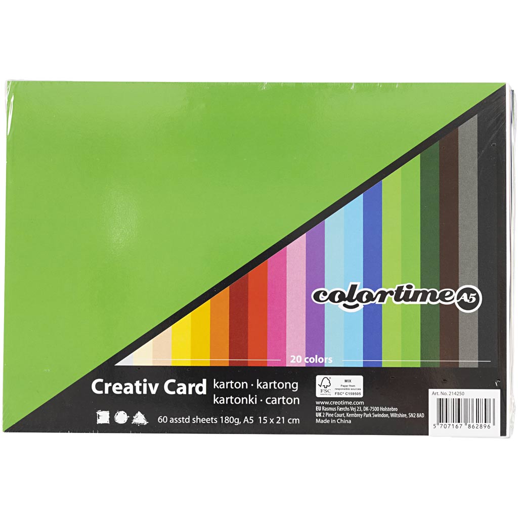 Creative Card, A5 148x210 mm, 180 g, asstd colours, 60mixed sheets [HOB214250]