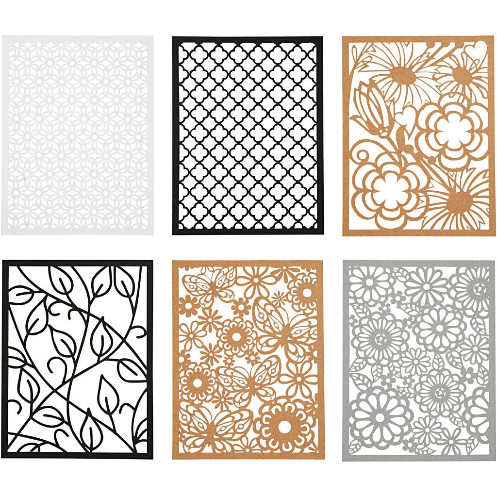Pad with Cardboard Lace Patterns, A6, sheet 104x146 mm, 200 g, black, natural, grey, white, 24 pc