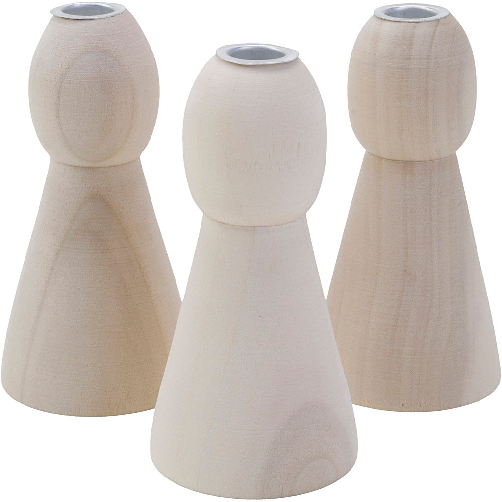 Conical wooden candle holders, H: 9,5 cm, 1 pc [HOB-6690720]
