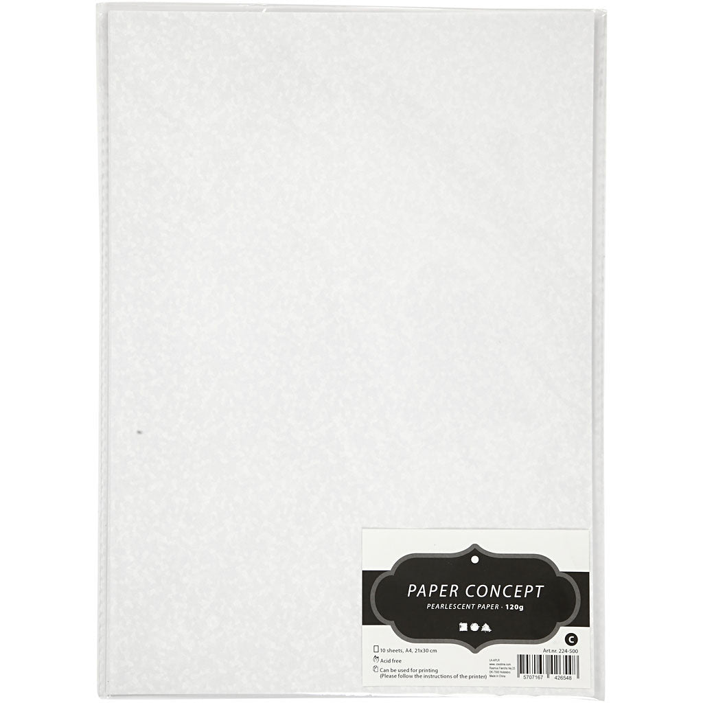 Pearlescent Paper, A4, sheet 210x297 mm, 120 g, white - mother-of-pearl, 10 sheet/ 1 pack [HOB-224500]