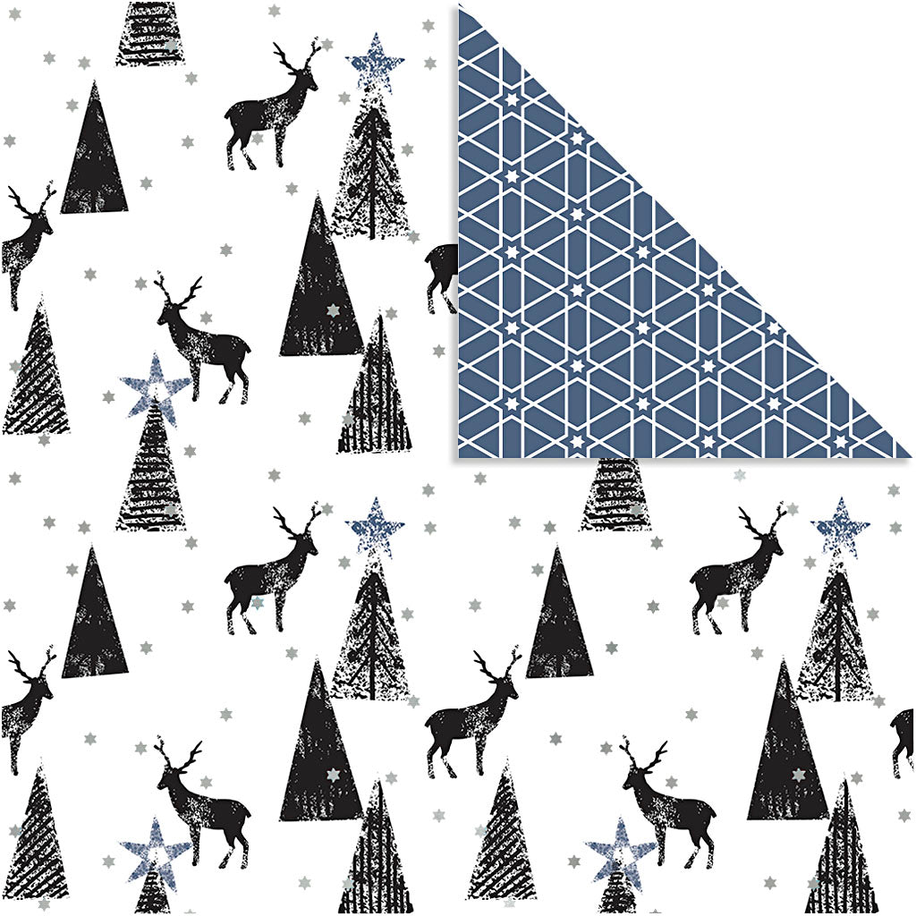 Design Paper, deer and pattern, 180 g, black, silver, white, 3 sheet