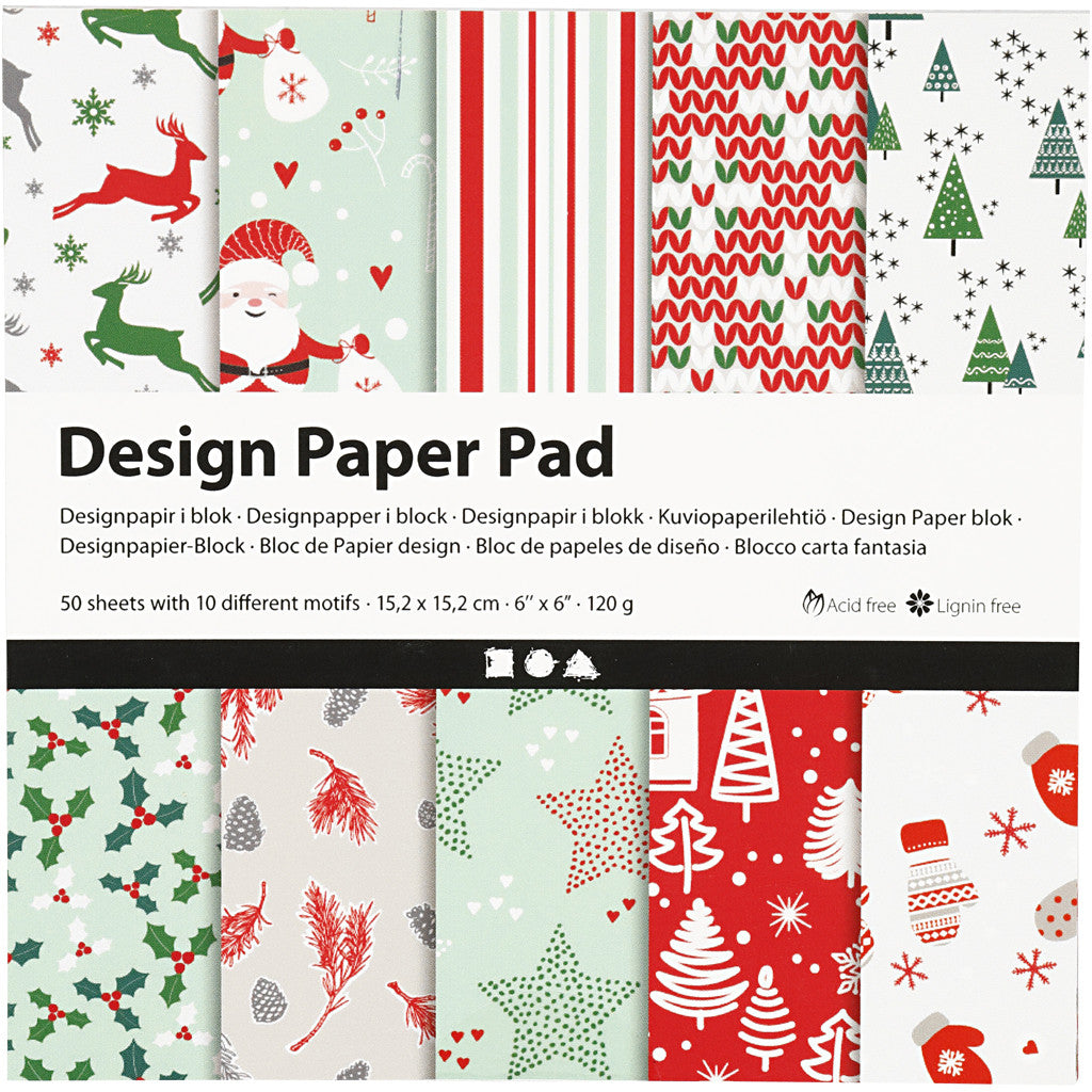 Design Paper Pad, sheet 15,2x15,2 cm, 120 g, green, red, white, 50 sheet/ 1 pack [HOB-225908]