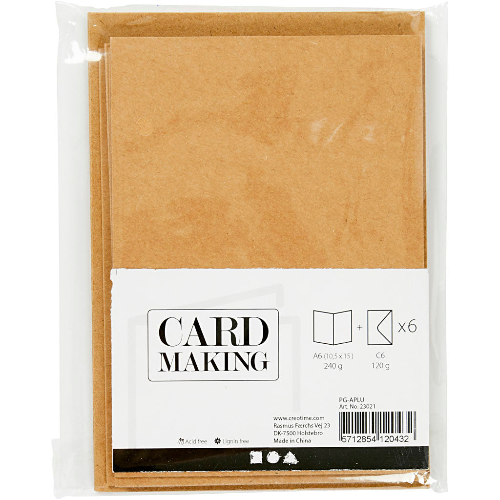 Cards and envelopes, card size 10,5x15 cm, envelope size 11,5x16,5 cm, 110+230 g, natural, 6 set/ 1 pack [HOB-23021]