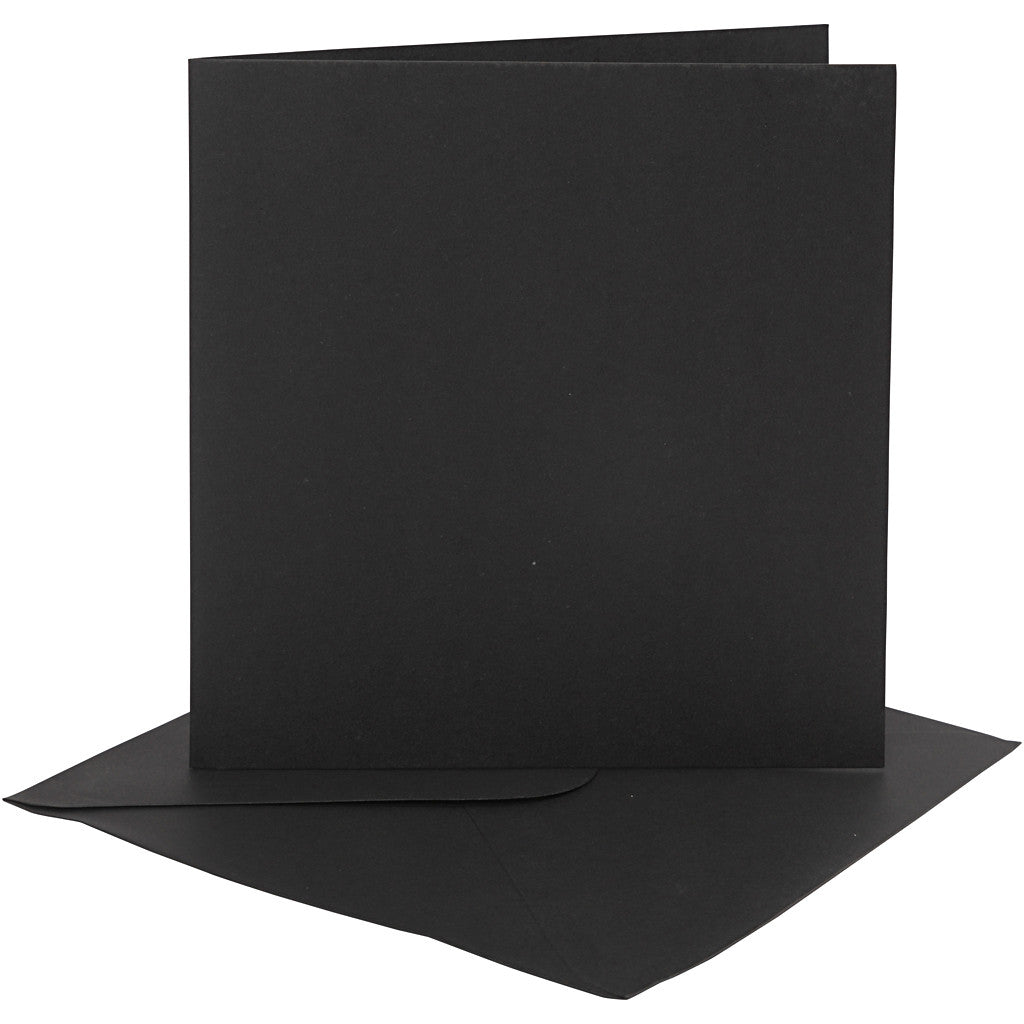 Cards and envelopes, card size 15,2x15,2 cm, envelope size 16x16 cm, 230 g, black, 4 set/ 1 pack [HOB-230551]