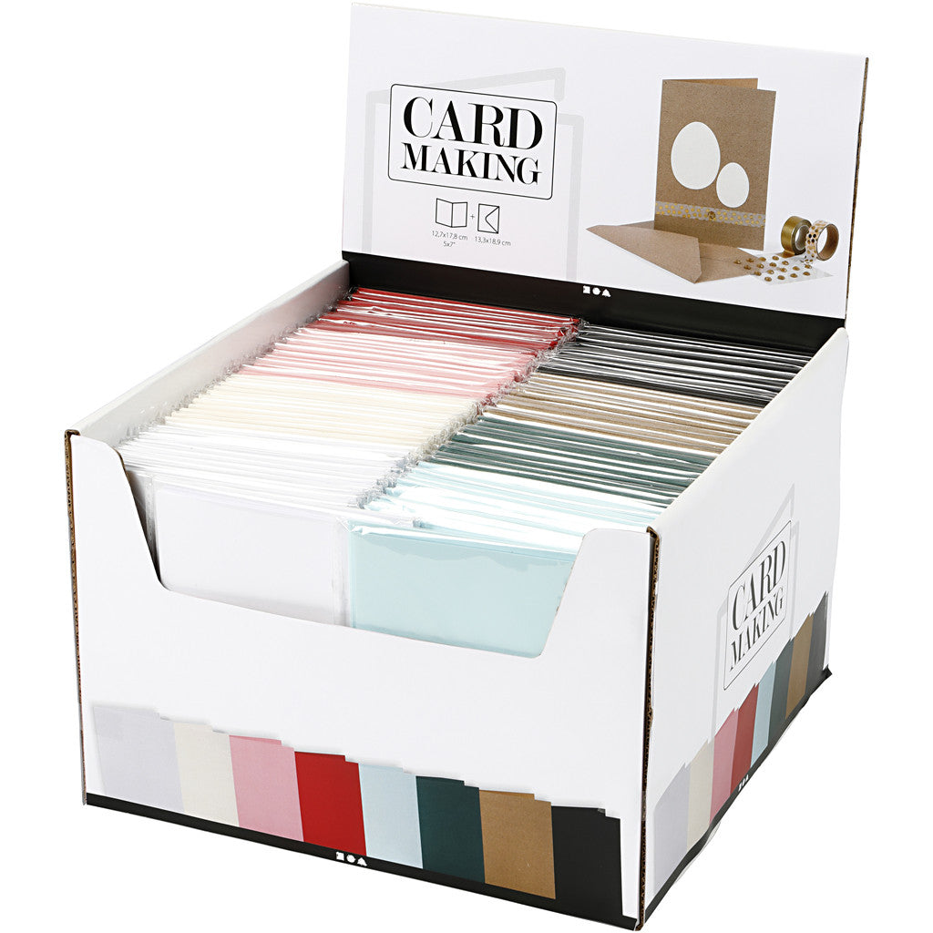 Cards and envelopes, card size 12,7x17,8 cm, envelope size 13,3x18,5 cm, 230 g, assorted colours, 8x10 pack/ 1 pack [HOB-230569]