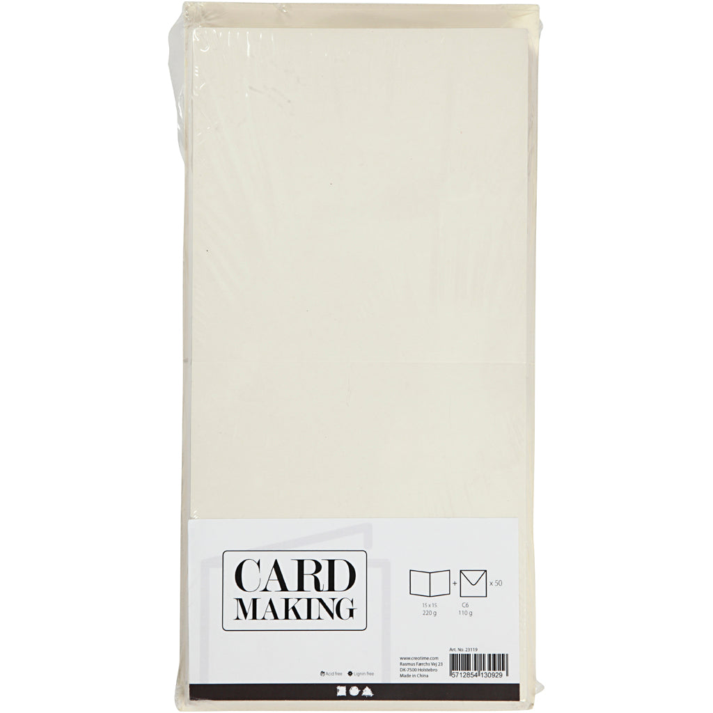 Cards and Envelopes, card size 15x15 cm, envelope size 16x16 cm, off-white, 50sets [HOB23119]