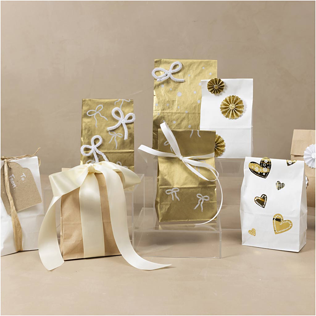 Paper Bag, H: 27 cm, size 9x15 cm, 46 g, white, 100 pc/ 1 pack [HOB-23394]