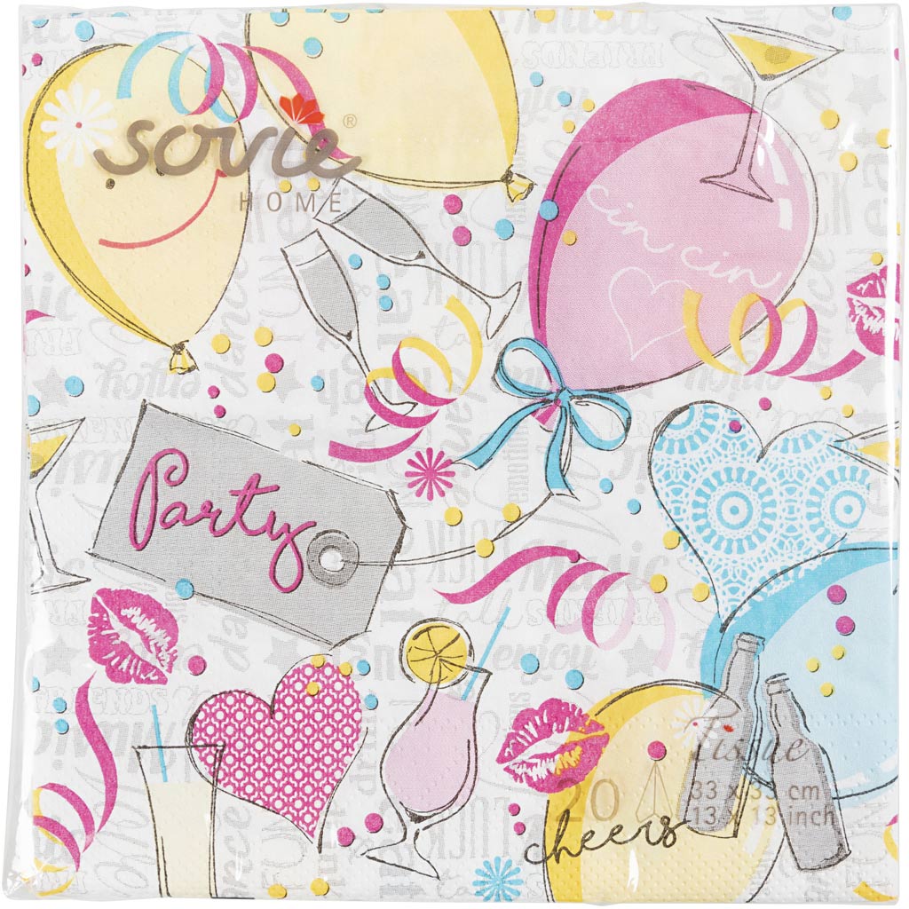 Napkins, Ballons , size 33x33 cm, 20 pc/ 1 pack [HOB-23490]