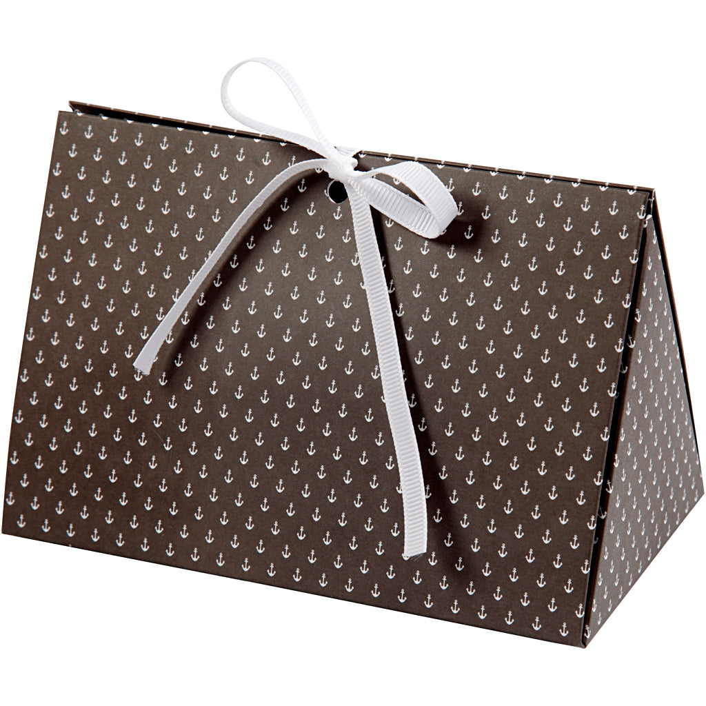 Folding gift box, anchor, size 15x7x8 cm, 250 g, dark grey, white