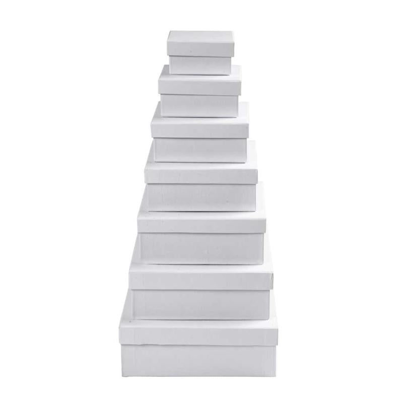 Square Boxes, H: 4,5+5+5,5+6+6,5+7+7,5 cm, size 9+11+13+15+17+19+21 cm, white, 7 pc/ 1 set