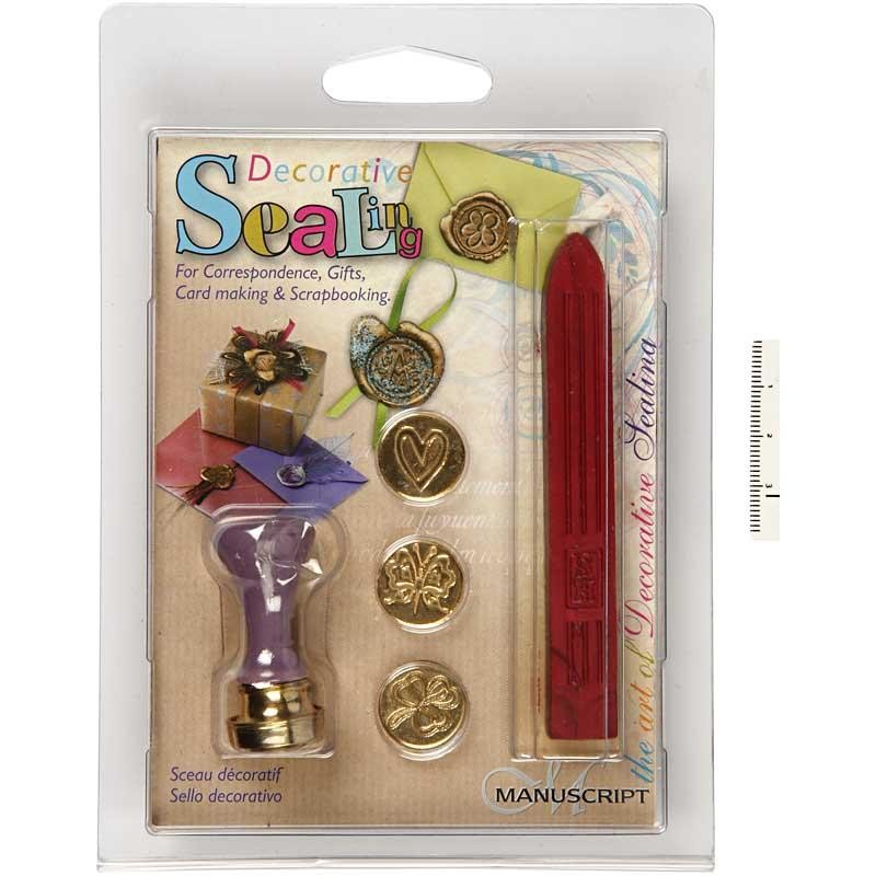 Wax Seal Set, heart, butterfly, clover, dia. 18 mm, 1 set [HOB-27022]