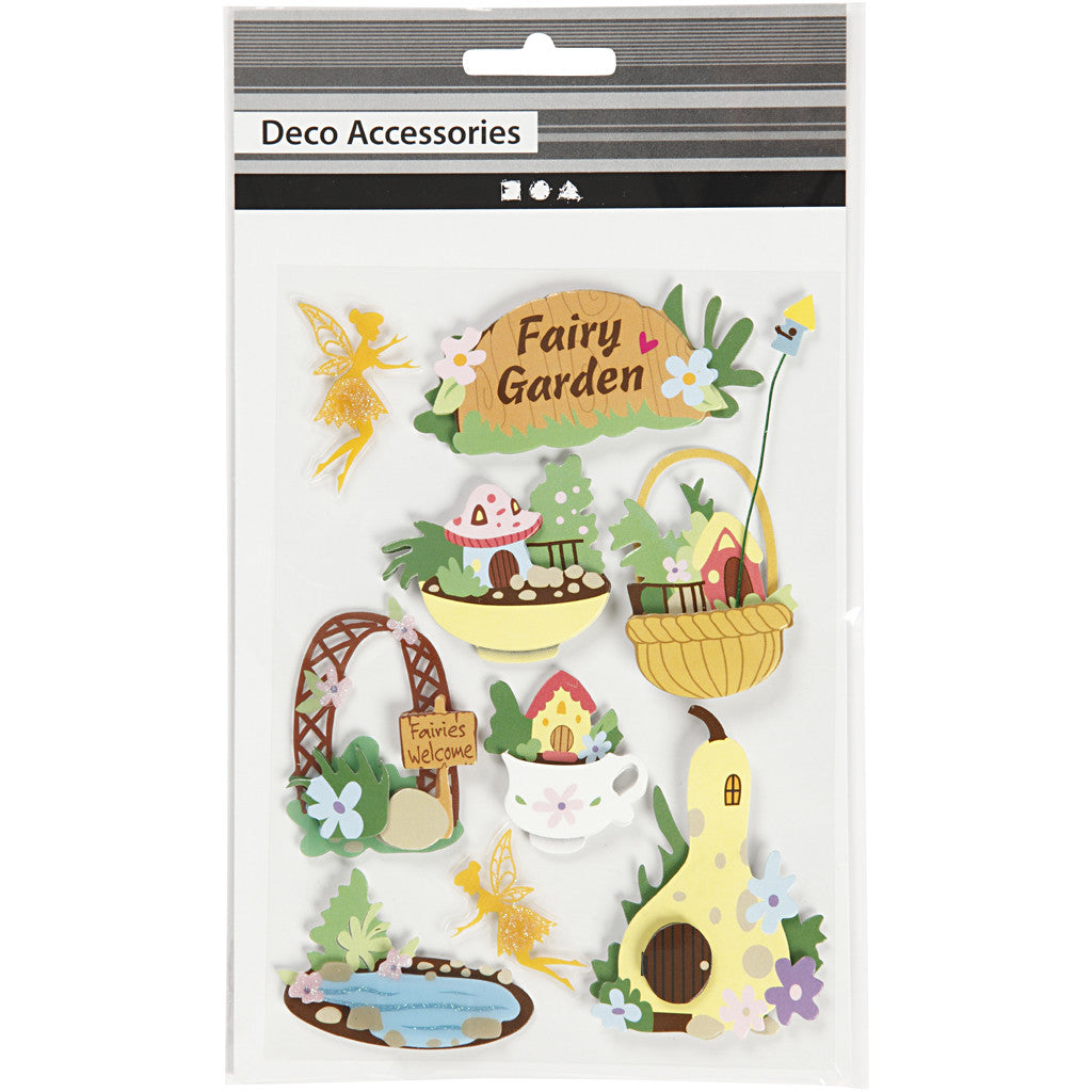 3D Stickers, fairy-garden, H: 32-64 mm, W: 30-55 mm, thickness 7 mm, 9 pc/ 1 pack [HOB-27093]