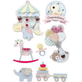 3D Stickers, baby, H: 25-70 mm, W: 20-55 mm, thickness 7 mm, 8 pc/ 1 pack [HOB-27095]