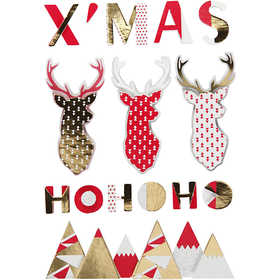 3D Stickers, reindeer, H: 15-62 mm, W: 14-100 mm, thickness 5 mm, 15 pc/ 1 pack [HOB-27097]