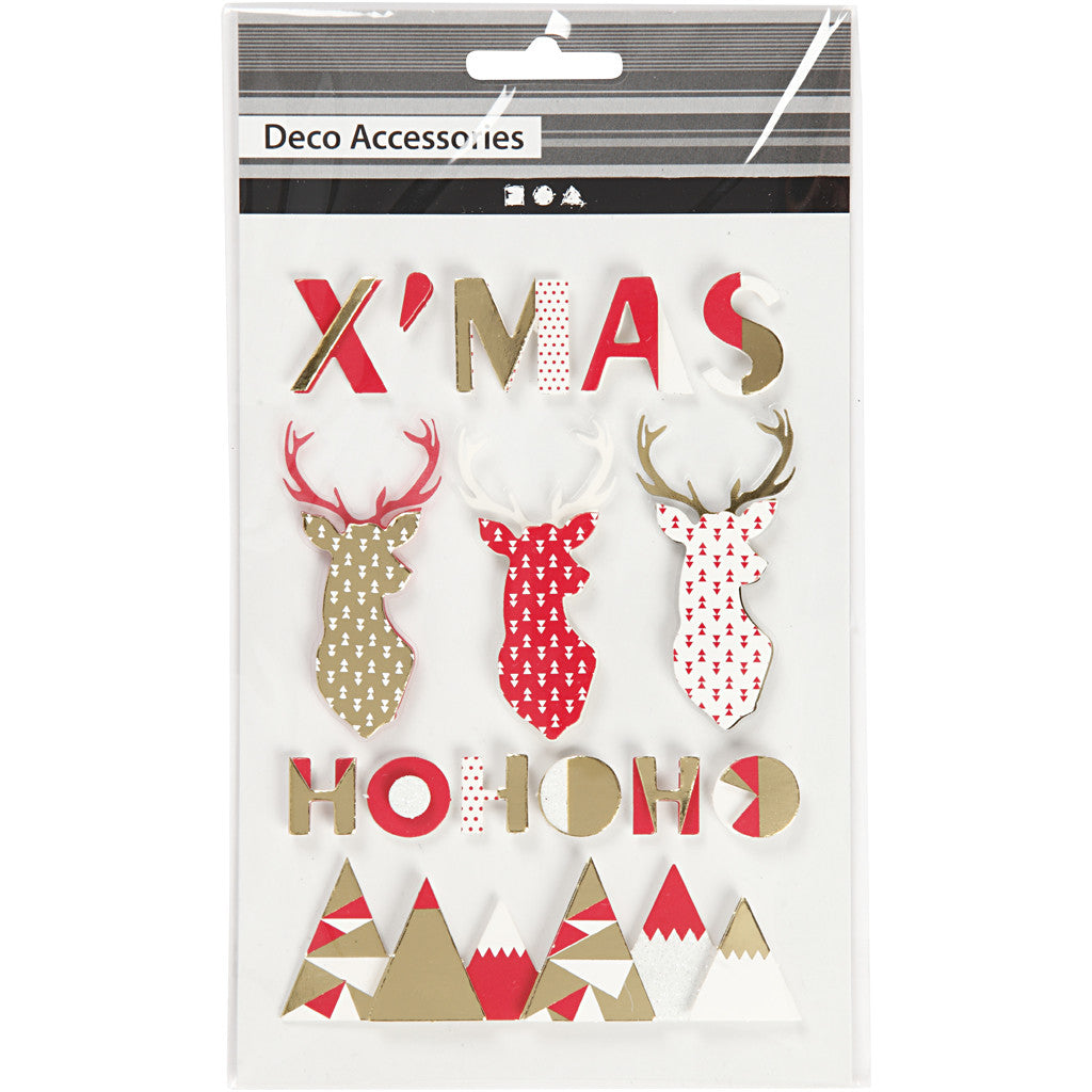 3D Stickers, reindeer, H: 15-62 mm, W: 14-100 mm, thickness 5 mm, 15 pc/ 1 pack [HOB-27097]