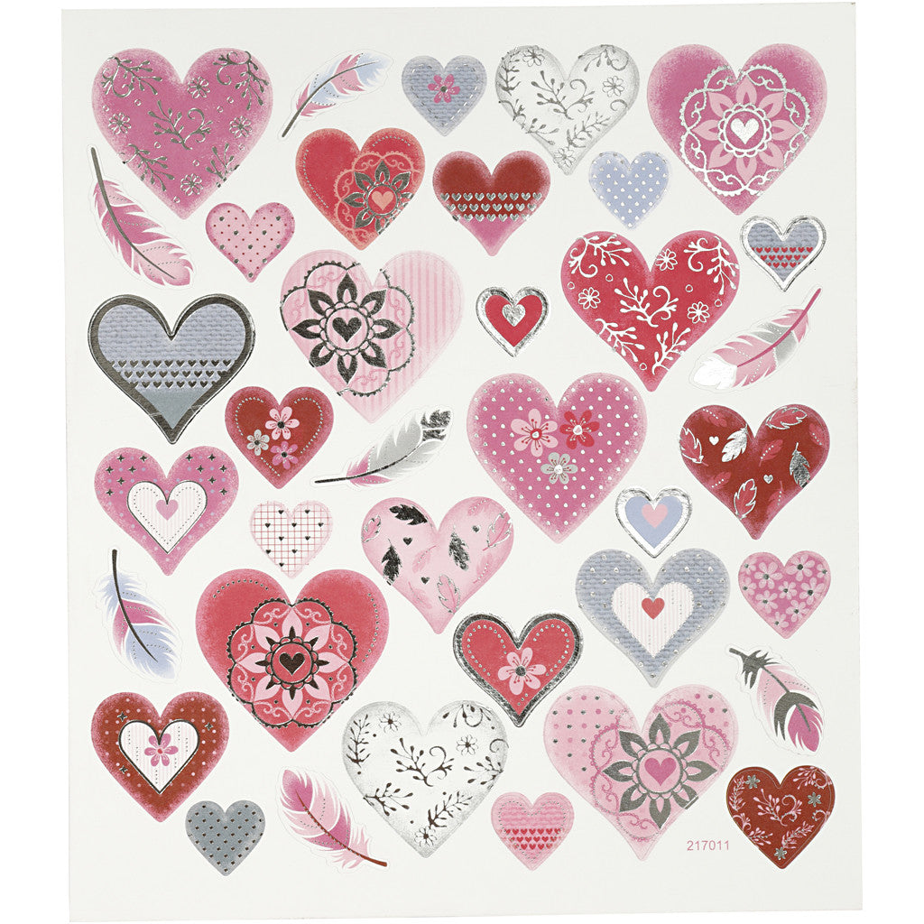 Stickers, hearts, sheet 15x16,5 cm, 1 sheet [HOB-27191]
