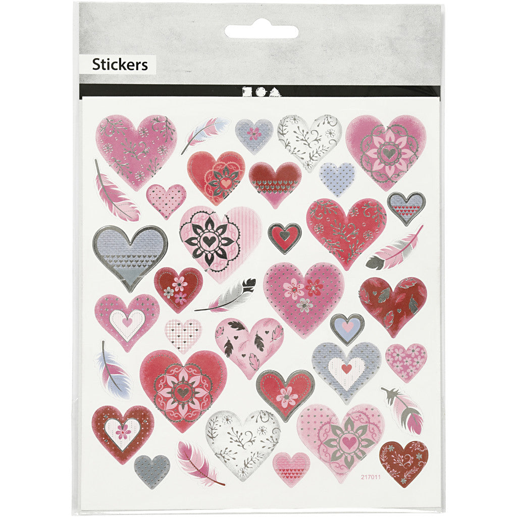 Stickers, hearts, sheet 15x16,5 cm, 1 sheet [HOB-27191]