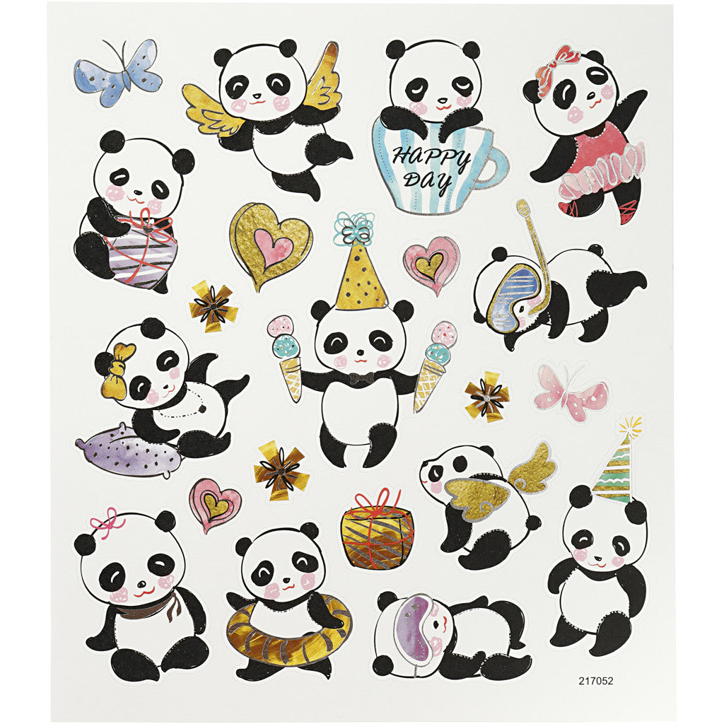Stickers, pandas, sheet 15x16,5 cm, 1 sheet [HOB-27196]