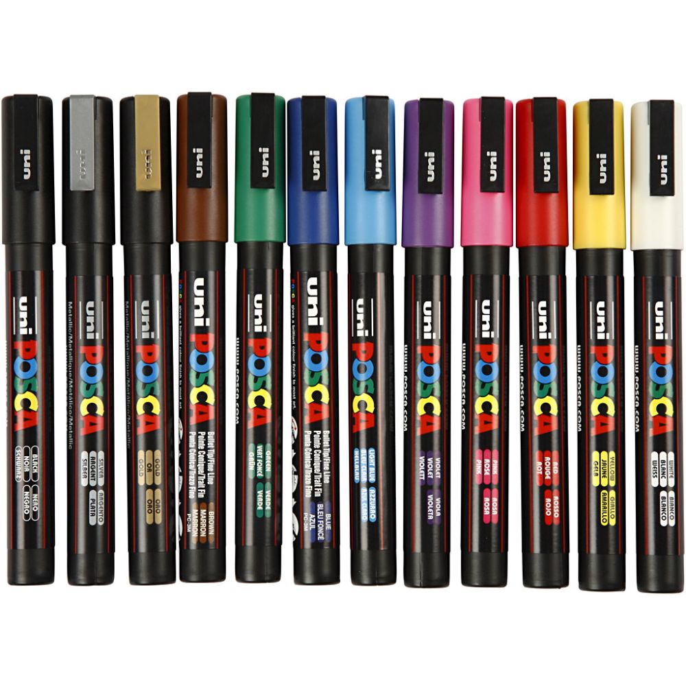 Posca Marker, no. PC-3M, line 0,9-1,3 mm, fine, assorted colours, 12 pc/ 1 pack [HOB-274900]