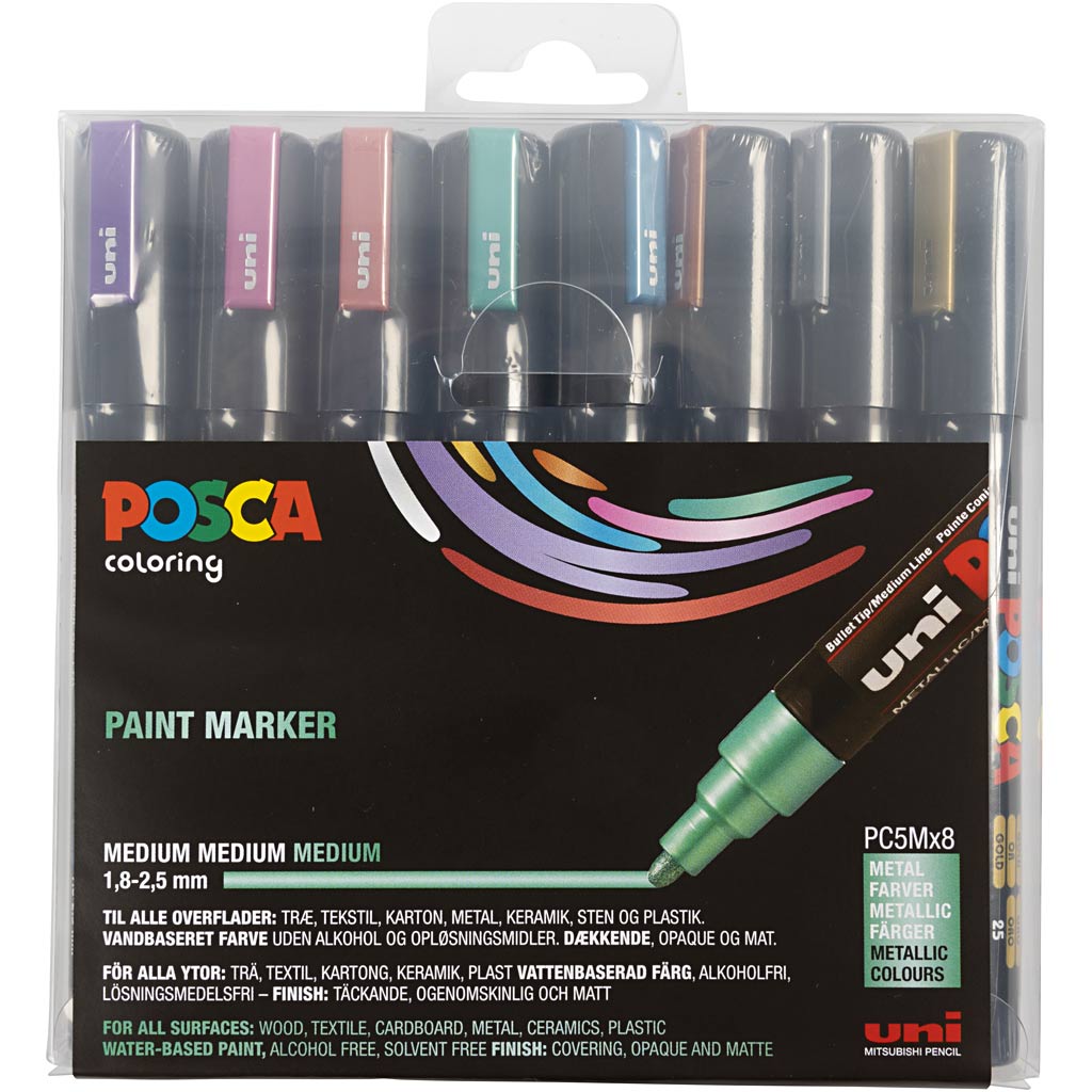 Posca Marker, no. PC-5M, line 2,5 mm, medium, metallic colours, 8 pc/ 1 pack [HOB-276901]