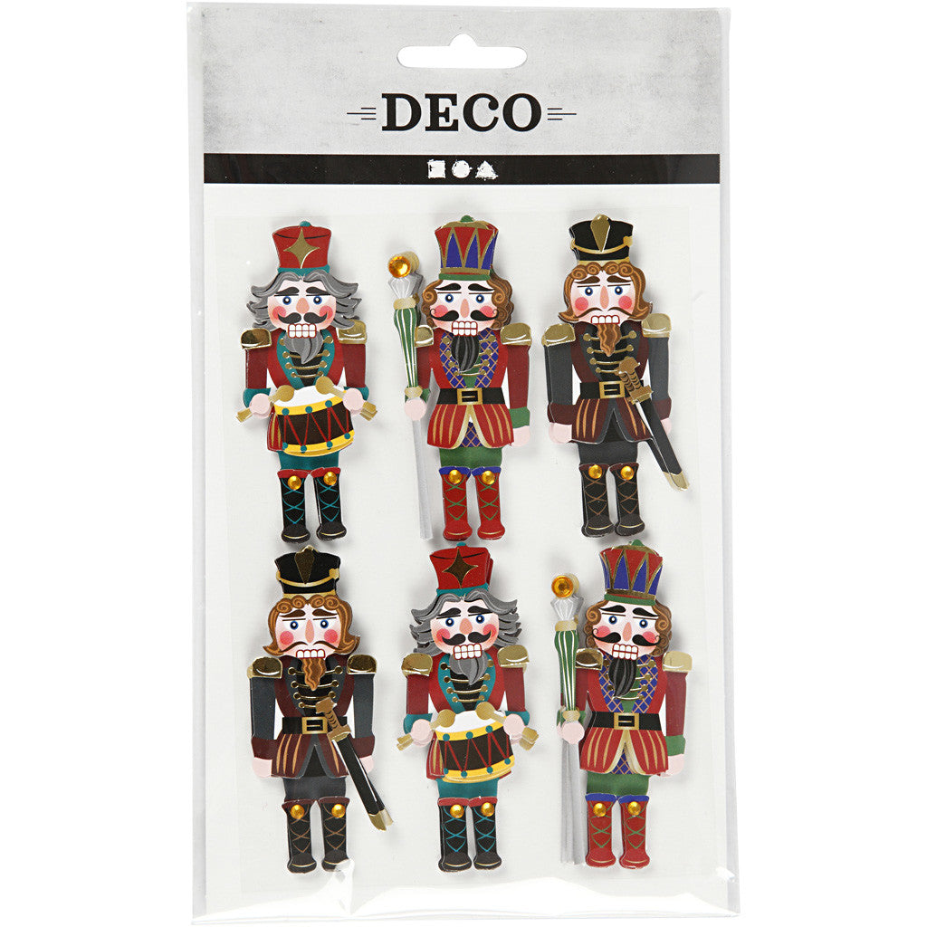 3D Stickers, nutcracker, H: 75 mm, W: 30 mm, thickness 7 mm, 6 pc/ 1 pack [HOB-27697]