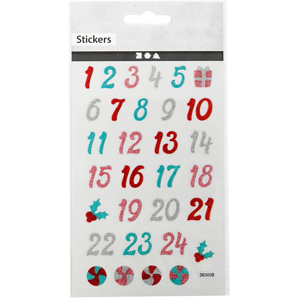 Glitter Stickers, advent numbers, sheet 10x16 cm, 1 sheet [HOB-280011]