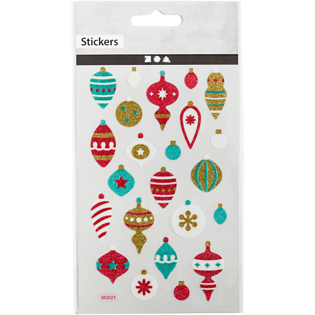 Glitter Stickers, Christmas ornaments, sheet 10x16 cm, 1 sheet [HOB-280012]