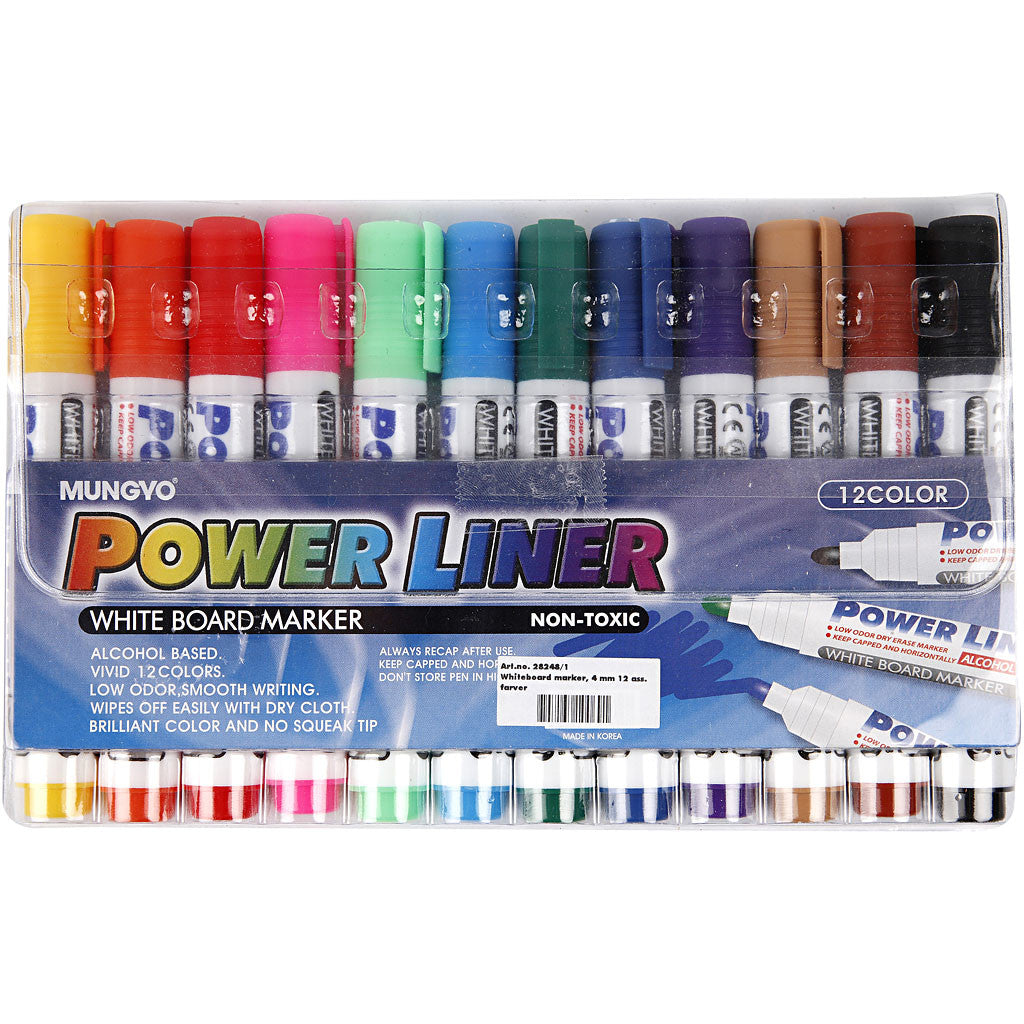 Whiteboard Markers, line 4 mm, assorted colours, 12 pc/ 1 pack [HOB-28248]