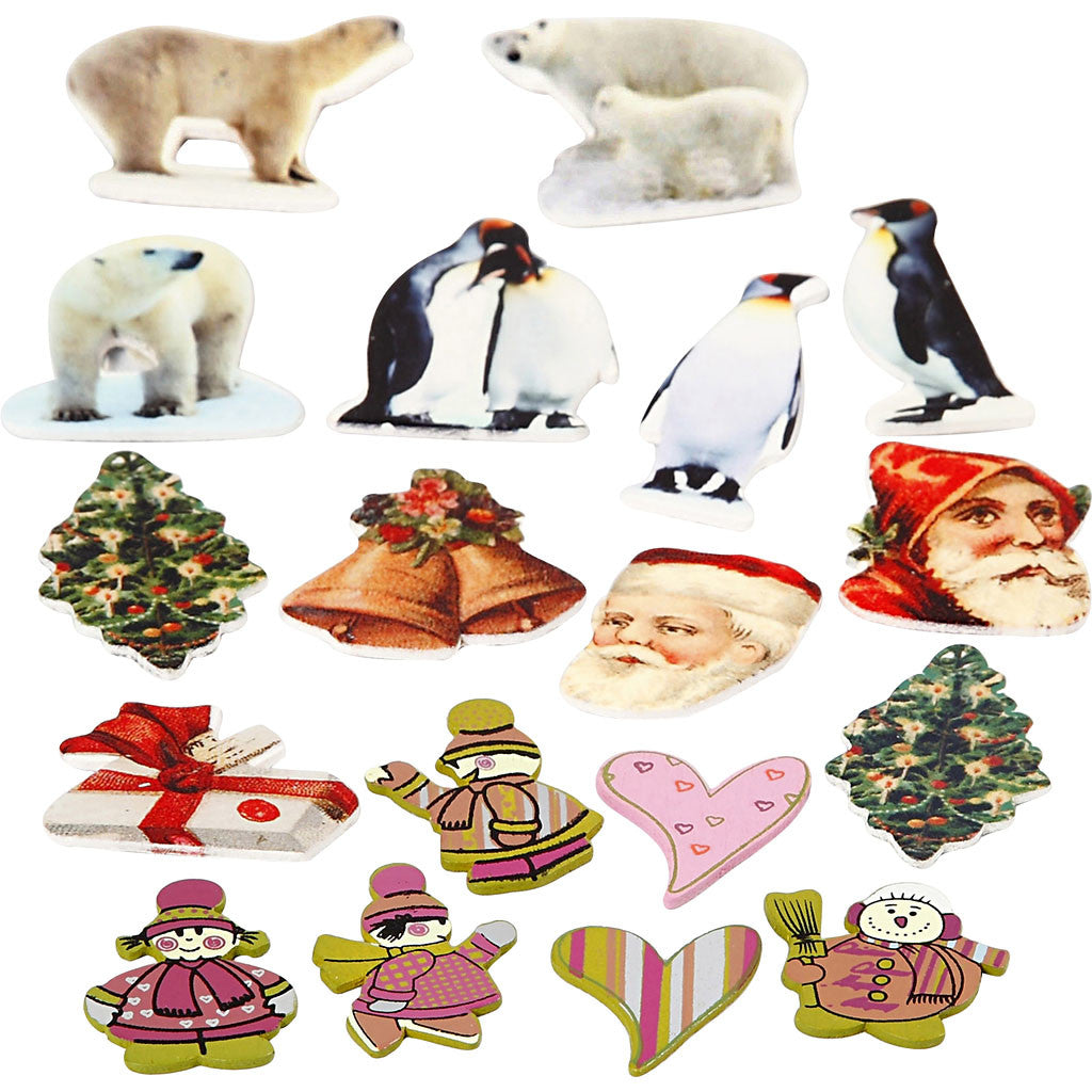 Wooden Stickers, H: 40-50 mm, W: 15-45 mm, Content may vary , 600 pc/ 1 pack [HOB-28278]