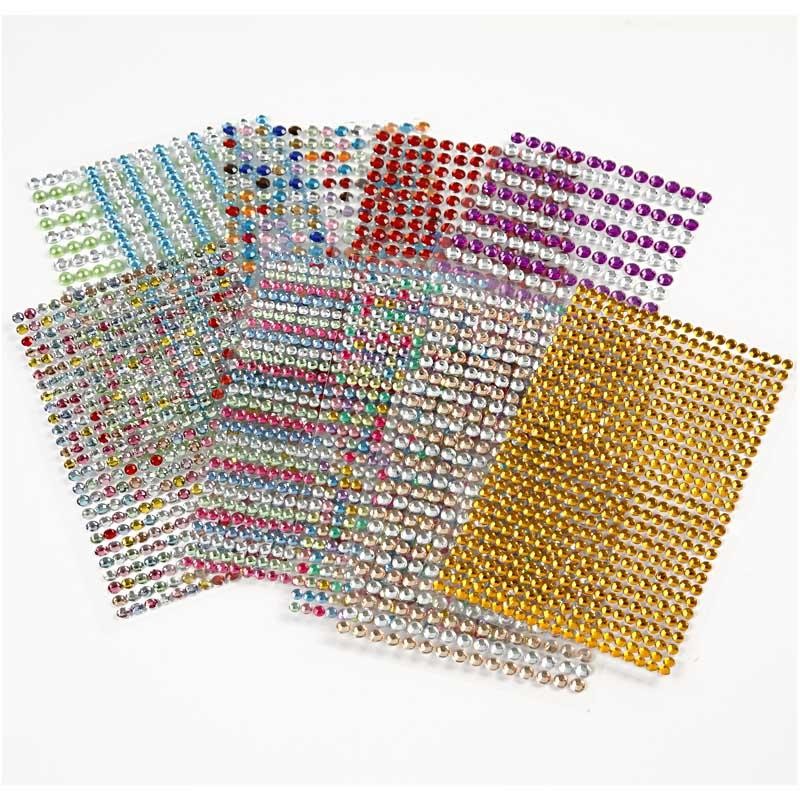 Rhinestones, dia. 4-6 mm, sheet 16x9,5 cm, assorted colours, 10 sheet/ 1 pack [HOB-28303]