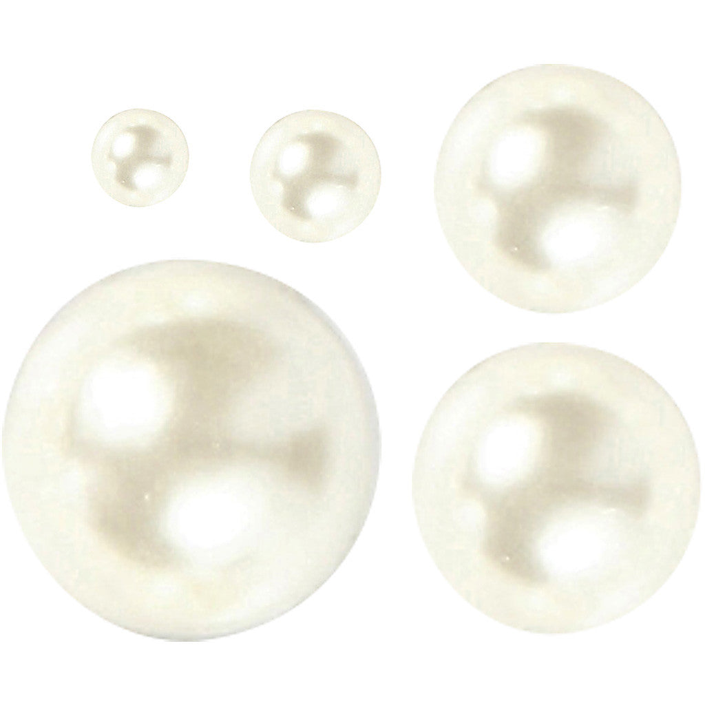 Half Pearls, size 2-8 mm, white, 140 pc/ 1 pack [HOB-28316]