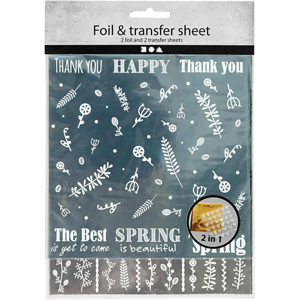 Deco Foil and transfer sheet, Spring flowers, sheet 15x15 cm, silver, turquoise, 2x2 sheet/ 1 pack [HOB-283554]